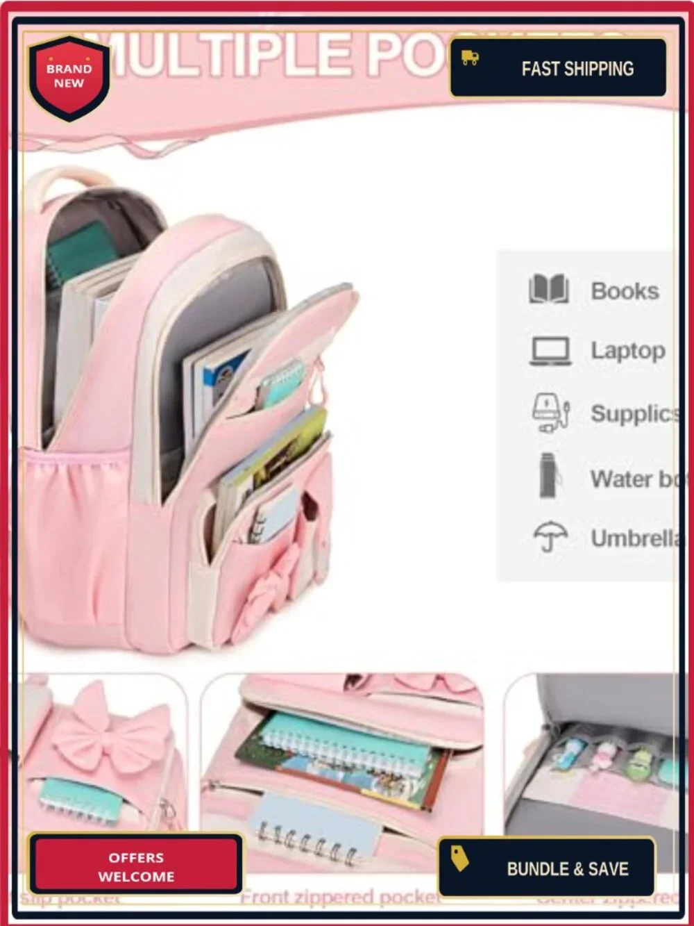 Kids Backpack Set with Lunch Bag and Pencil Case Waterproof